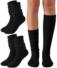 PLULON 2 Pairs Black Slouchy Socks for Women, Scrunch 5-11, Black-2