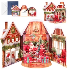 JMHACHY Pop Up 3D Christmas Cards - Merry Vintage Santa House Xmas Greeting C...