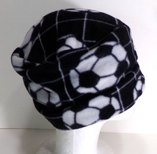 BLACK SOCCER FLEECE ROLLED BRIM WINTER HAT THERMAL STRETCHY WARM h88cr
