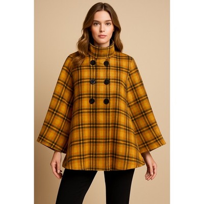 Tahari Arthur S. Levine Wool-Blend Plaid Cape Coat   Size 10