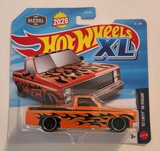 Hot Wheels XL 83 Chevy Silverado Square Body Pickup Truck Orange Flames New 1:43