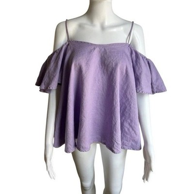 MYLAN 100% Linen Off Shoulder Ruffle Blouse Lavender Lilac Japan OS