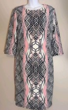bisou bisou Women Multicolor Geometric 3/4sleeve Zip Lined Dress Size 12