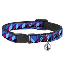 Cat Collar Breakaway with Bell Geometric Peaks Blues/Purple/Red NARROW Fits 8.5-