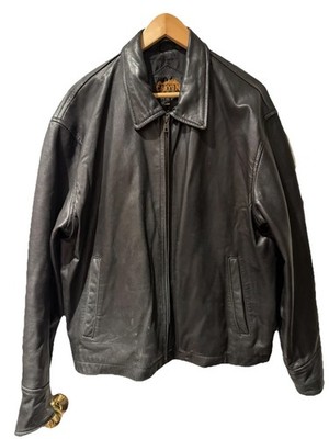 Mens Canyon Outback Heavy Black Leather Jacket Full Zip Size Large - Very nice!