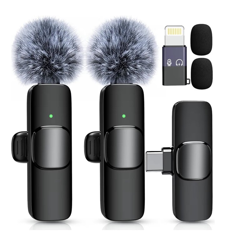 2x Wireless Lavalier Microphone Phone Mic Plug-Play Lapel Mic for iPhone Android