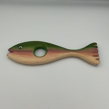Soporte de botella de vino de pescado de madera vintage equilibrador arco iris trucha Dunn carpintería