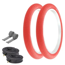 2 PRO+ BICYCLE WIRE BEAD TIRE 18" X 1.95 RED TIRE W/ HEAVYDUTY TUBES & RIM STRIP