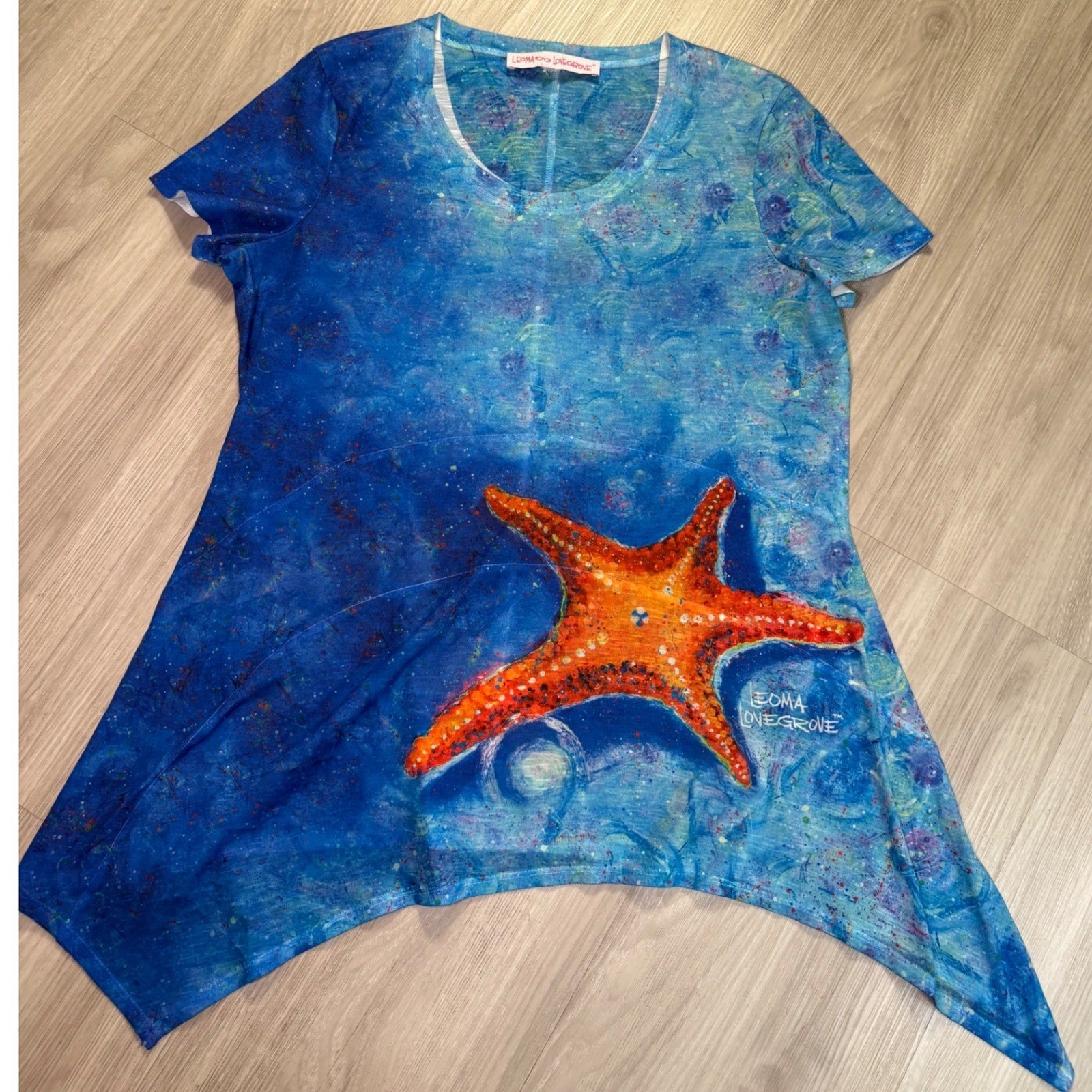 Leoma Lovegrove Starfish Art Tunic Top Blue Sharkbite Hem Women Large M162468