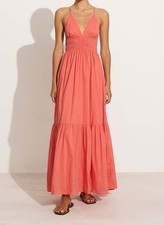 Faithfull The Brand Orange Smocked Maxi Dress Size S