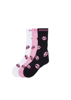 Chrome Hearts Matty Boy Chomper Pink Black White Lips Mouth 3 Pack Socks Large
