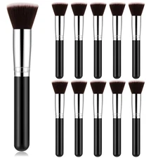 Tanlade 10 Pcs Makeup Brushes Bulk Flat Top Foundation Brush Liquid Black 