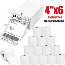 4"x6" Direct Thermal Shipping Labels for Zebra & Rollo Printer Fanfold and Rolls