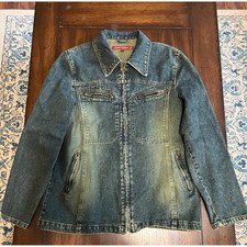 Vintage Y2k Jennyfer J Distressed Denim Zip Up Jean Jacket Women's Size Large