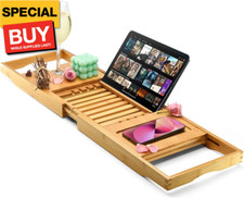 Luxury Foldable Bathtub Tray Caddy - Waterproof Wooden Bath Organizer for Wine,