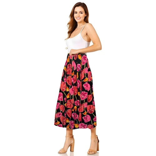 Falda midi floral de verano para mujer nuevos diseños con cintura elástica talla S-XXL - Imagen 53 de 131