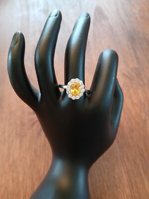 925 Sterling Silver Yellow & White Sapphire Daisy Ring - Size 9