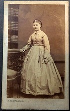 Foto Antica CDV Fine XIX Ritratto Donna Piedi Robe Béziat Tours Albumina