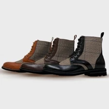 Polar Fox MANCHESTER Men's Classic Wing-Tip Western Style Dress Boots