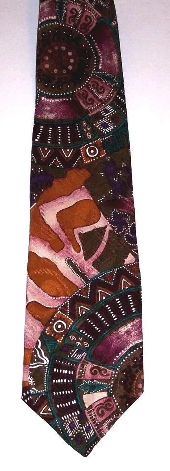 Corbata Basic Elements de seda para hombre púrpura Mandela Boho funky portátil arte corbata Foto 2 de 3