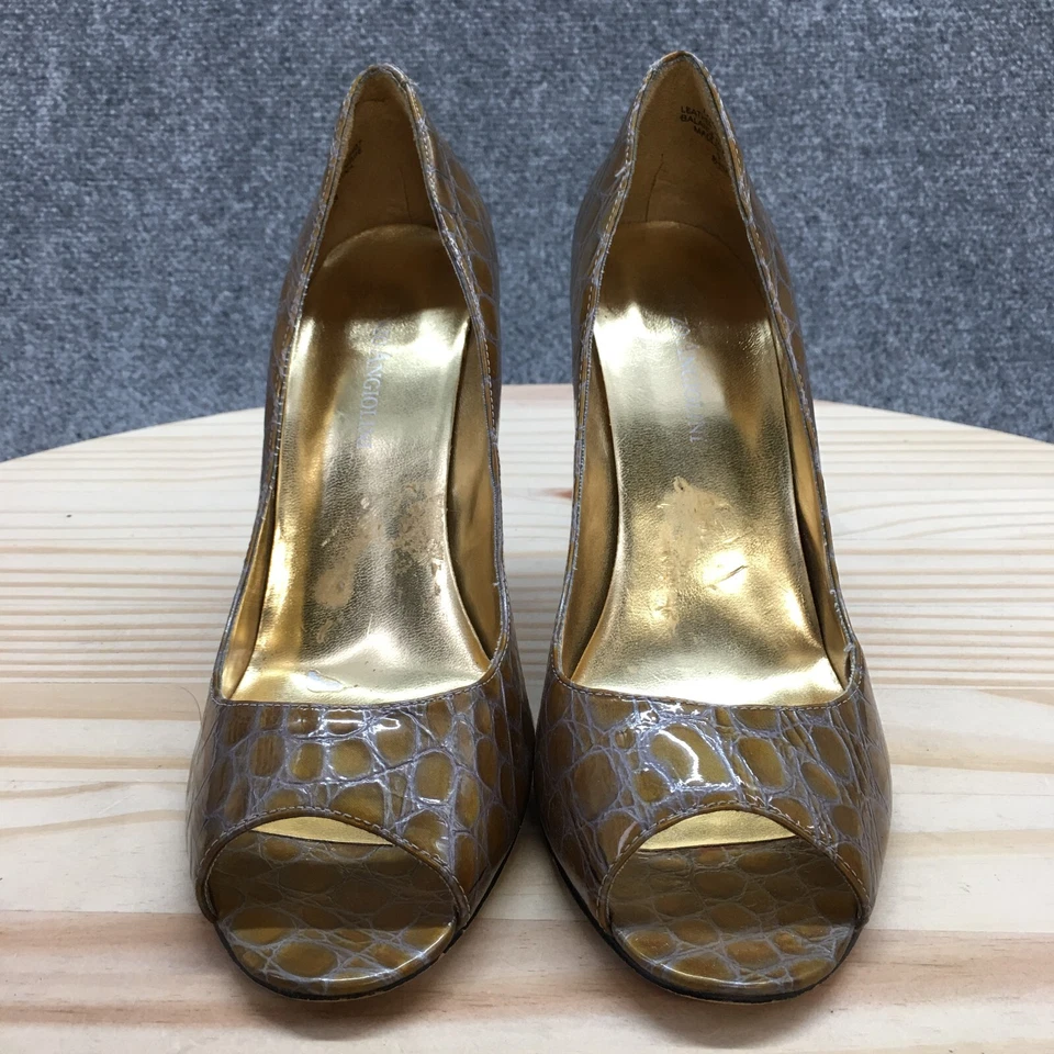 Salto Enzo Angiolini Feminino 8,5 M Maylie Peep Toe Bombas Couro Marrom Pele de Cobra - Imagem 4 de 4