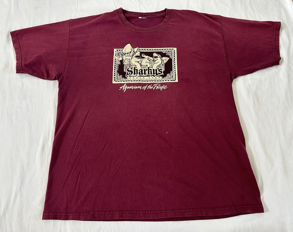 VTG Sharkys Beach Club T Shirt Adult 2XL Burgundy Aquarium Of The