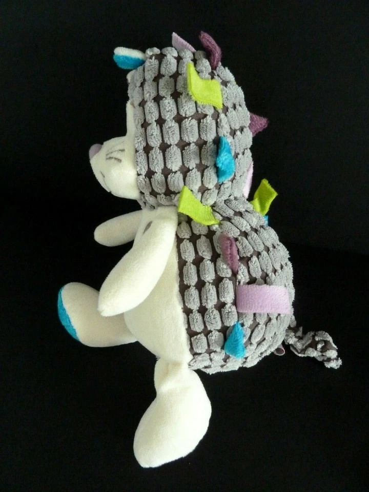 O7- DOUDOU PELUCHE MUSICAL BELLODOUX HERISSON GRIS BLANC 27cm - TTBE musique ok - Photo 4/4