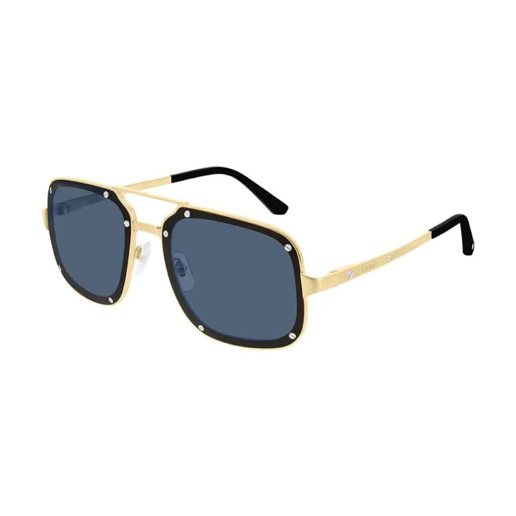Cartier Santos Sunglasses CT0194S 003 Gold & Black Frame Blue Lens