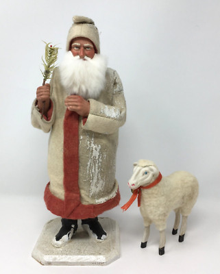 Two Sisters Studios Santa Claus Candy Container 13'' with Putz Style Sheep