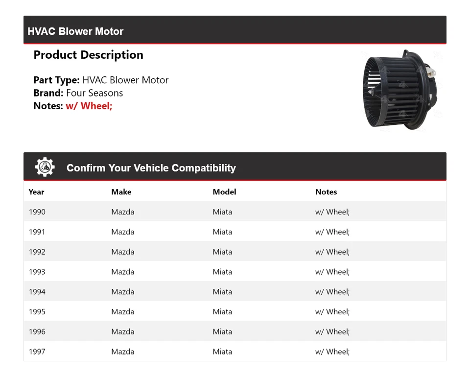 Motor soplador de climatización para Mazda Miata 1990-1997 4 estaciones 1991 1992 1993 1994 1995 Foto 2 de 4