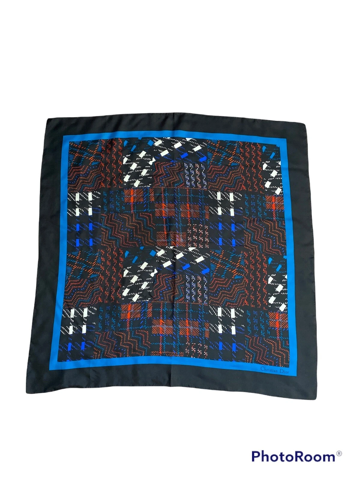 Foulard carré rouge imprimé bleu Christian Dior Echarpes 100 % soie 31