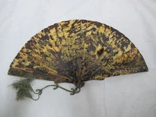 JAPANESE Antique MEIJI Ornate BIRD & FLOWER Trees Gold Lacquer TORTOISESHELL Fan