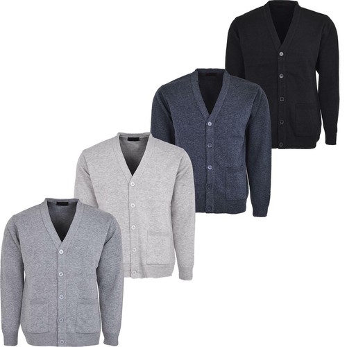 New Men Knitted Plain Cardigan Button 