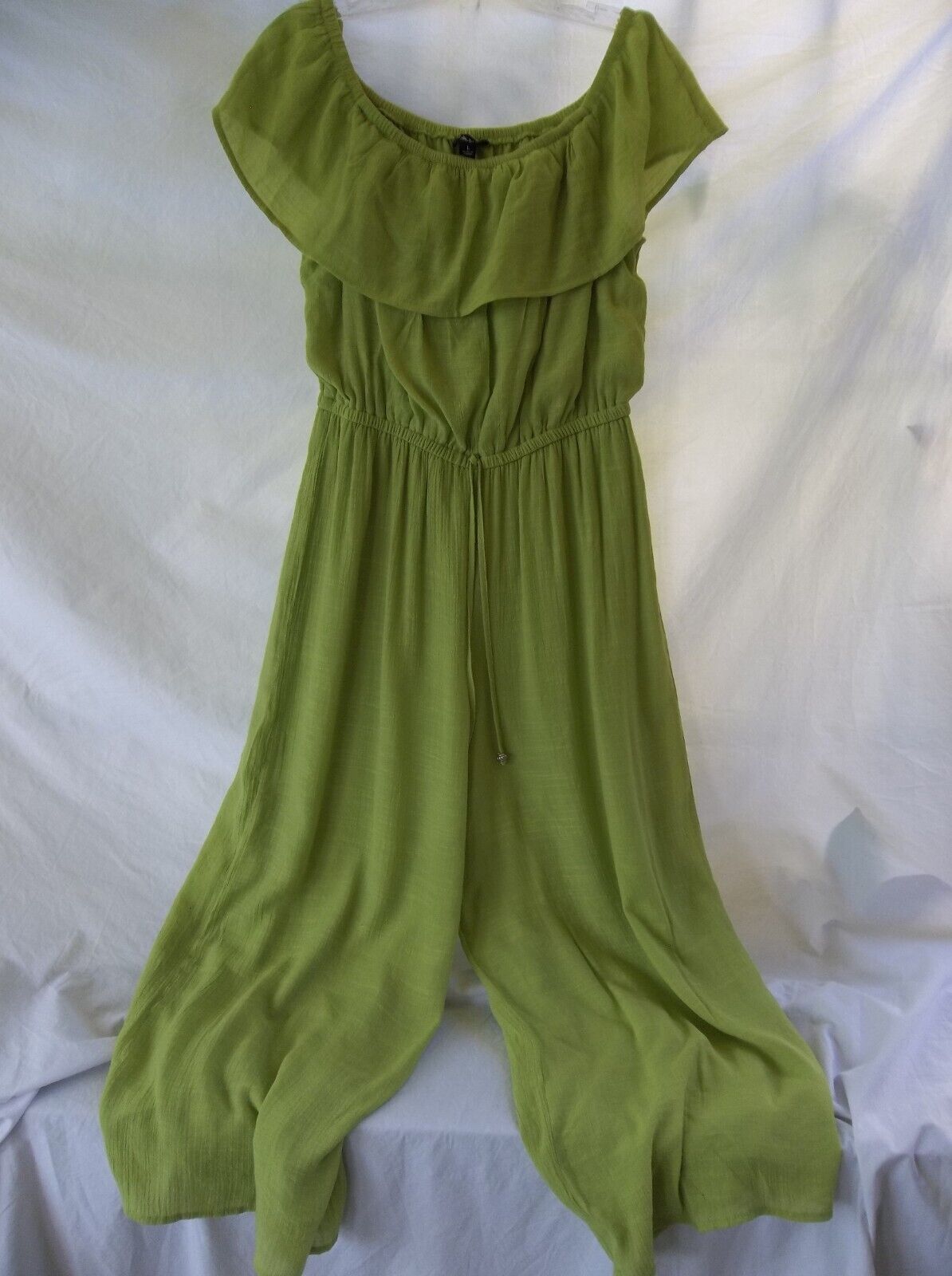 Tacera Women's Capri Jumpsuit Size Large Off the shoulder Green Lined