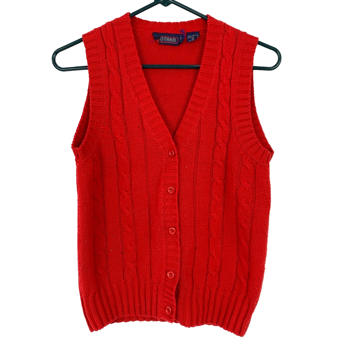 Vintage 80s 90s Gotham V-Neck Red Cable Knit Sweater Vest Womens Small