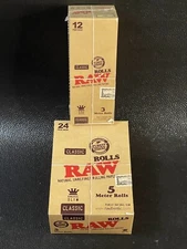 Lot Of 2 RAW Rolling Papers Classic King 3 & 5  Meter Rolls Box Of 12 & 24