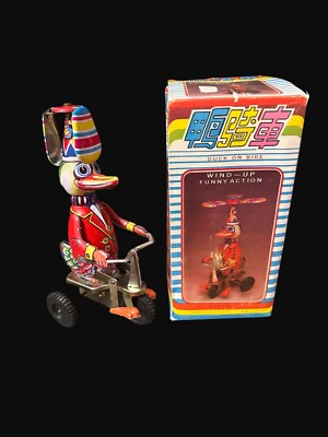Wind-Up Duck On Bike Toy With Box Beijing No.1 Toy Factory Collectible