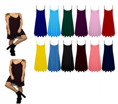 Damen Frauen schlicht Sommer Cami Swing Mini Kleid Long Top Weste Plus Größe 8-26