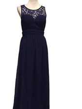 MANIJU Formal Gown Dress, Medium, Navy Sleeveless Lace Shoulders Bra padding NWT