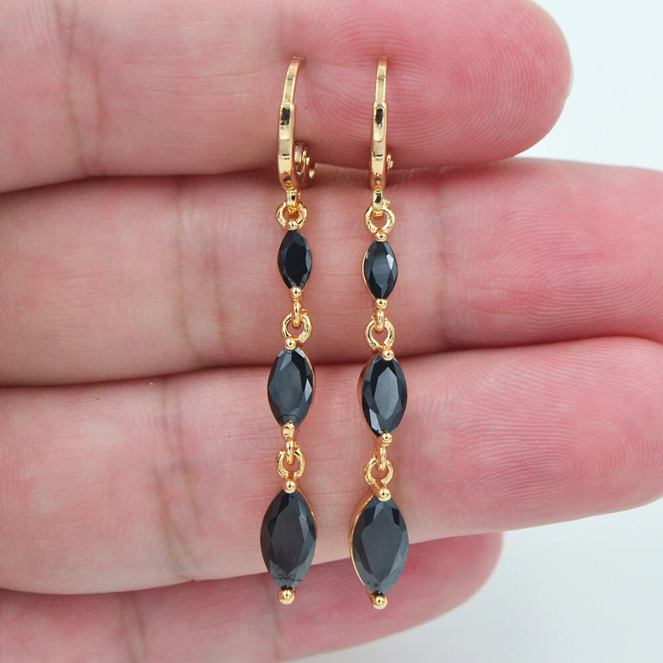 18K Yellow Gold Filled Women Fashion Purple Mystic Topaz Dangle Earrings - Image 3 of 4