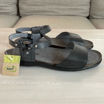 NWT Naot Sabrina Sandals Leather Strappy Comfort Slip On In Black