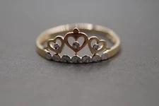 14K Solid Yellow Gold Multi Tone Diamond Cut Shine Crown Band Ring. Size 7