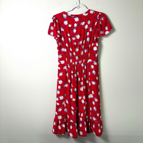 Abito midi Talbots donna taglia 4 rosso floreale svolazzante manica orlo balza chiesa - Foto 4 di 11