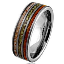 Moss Agate Wedding Band Ring for Men Black Tungsten Carbide Whiskey Barrel Oak W