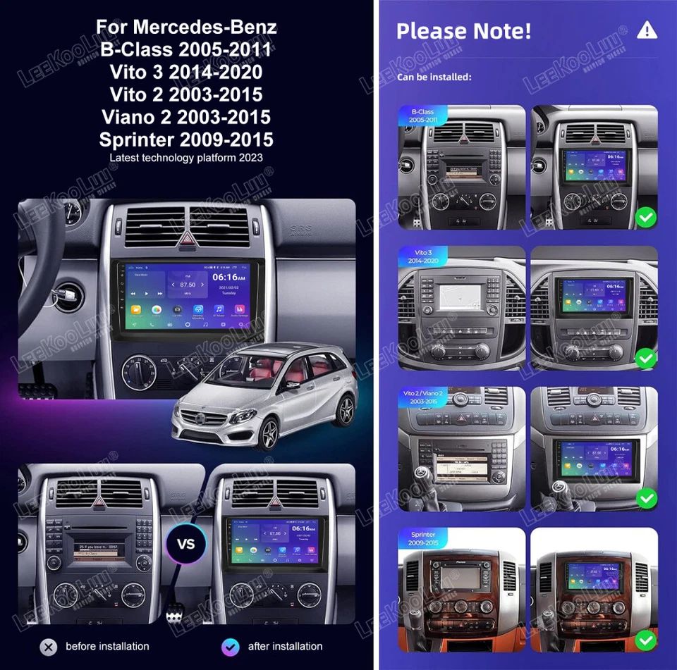 Rádio estéreo para carro Android GPS navegação para Mercedes Benz Sprinter 2500 B200 Viano Vito - Imagem 2 de 4