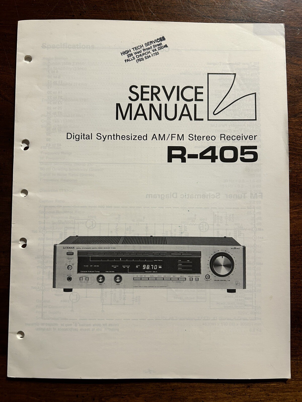 Luxman R-405 AM/FM Stereo Receiver Service Manual Original OEM Genuine