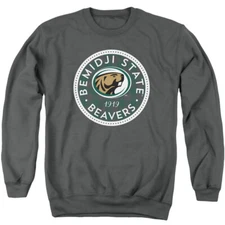 Bemidji State Adult Crewneck Sweatshirt Plaid Badge, Charcoal, S-3XL