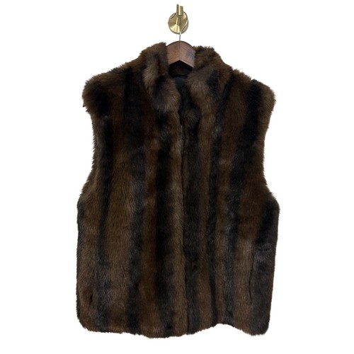 Coaco New York Faux Fur Vest Brown Mob Wife Women's Medium Reversible Chic Layer - Picture 1 of 16