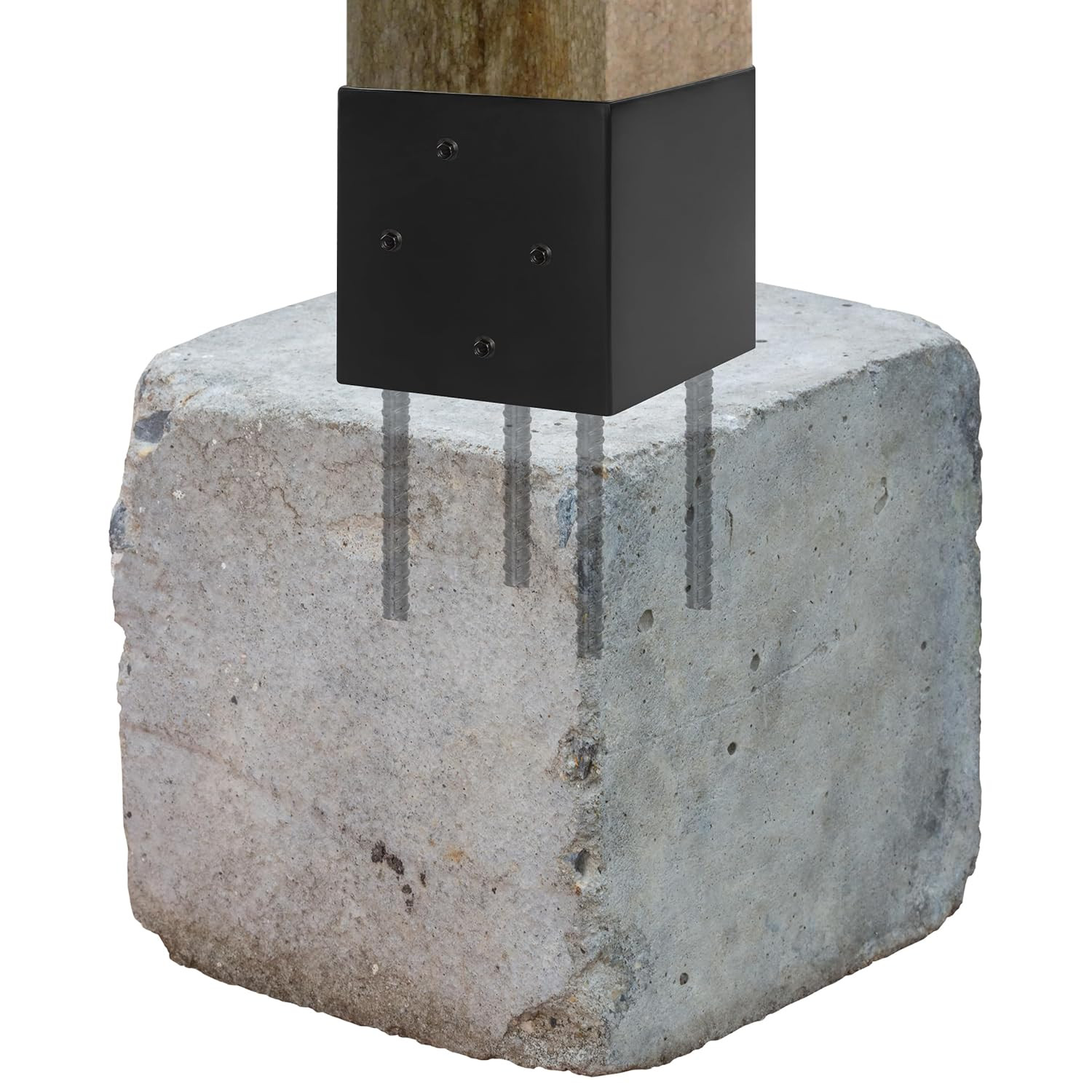 6X6 Fence Post Holder Ground Spike Use for Concrete Deck - Post Anchor Metal Bla