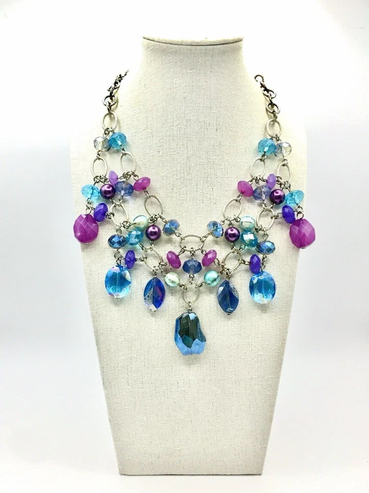 Collar de cuentas acrílicas de vidrio estilo checo Art Deco rosa azul púrpura caramelo duro Foto 2 de 4